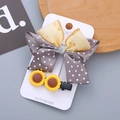 Haarclip-Set für Mädchen mit gelben Sonnenblumen und grauer gepunkteter Schleife - Sonnenblume 1#