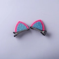 Barrettes oreilles de chat pour filles en feutre rose avec des paillettes bleues - Forme Oreilles de Chat
