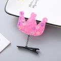 Cute pink sequin crown hair clip for girls with spring hair accessory mechanism - Sequin Crown Rose Red