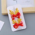 Barrettes de Noël faites main avec bois de renne dorés et nœuds en ruban rouge satiné - Nœud Corne de Dragon N°3