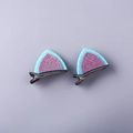 Barrettes oreilles de chat pailletées violettes et bleues avec clips métalliques argentés - Forme Oreilles de Chat / Oreilles de Chat Bleues