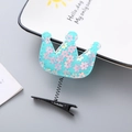 Cute sequined blue crown spring hair clip for kids with colorful glitter flower details - Sequin Crown Lake Blue