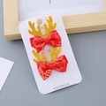 Barrettes à cheveux nœud satin rouge avec bois de cerf dorés et motifs nuages - Nœud Corne de Dragon N°4