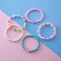 5-piece colorful girls' beaded bracelet set with faux pearls and cute heart charms - Heart And Flower Style