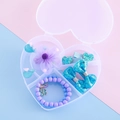 Kinder Schmuckset mit lila Blumen-Haarclip und Meerjungfrau-Armband in Herz-Box - Blau