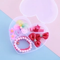 Kinder-Schmuckset mit rosa Blumen-Clips und Sternschleifen in Herzform-Geschenkbox - Rosarot