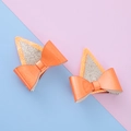 Pinzas para el pelo con orejas de gato naranja brillante, lazo y clip de metal - Naranja