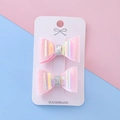 Sparkly pink sequin bow hair clips for girls, set of two on handmade display card - Light Pink