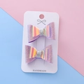 Pair of purple iridescent glitter bow hair clips for girls on a handmade display card - Light Purple