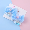 Fermagli per capelli Hanfu azzurri per bambine con petali opachi e fiocchi di nastro - Blu