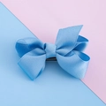 Elegant light blue grosgrain ribbon bow hair clip with layered design for girls - Blue