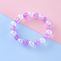 Elastic beaded bracelet with purple crackle glass beads and iridescent white aurora pearls - Purple