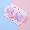 Fermaglio per capelli con fiocco rosa, fiore blu e nappa di mughetto per bambine - Rosa