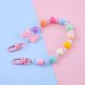 Colorful beaded keychain with pink matte bow and multi-color frost beads accessory - Pink Bow Mixed Color Style (5#)