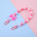 Pink and white beaded keychain strap with a large resin bow and dual lobster clasps - Pink Bow Pink White Style (6#)