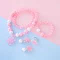 Pink and white beaded jewelry set for girls featuring snowflake charms and pearls - Pink Snowflake Five-Piece Assortment / Pink
