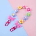 Colorful floral bead keychain with macaron pink bow and dual metal lobster clasps - Colorful Flower Bow Style (7#)