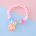 Pink beaded bracelet with cartoon peach pendant and colorful glitter details for girls - Peach Pendant (t24126) / Pink
