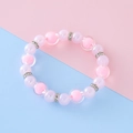 Doux bracelet de perles roses pour filles avec intercalaires argentés et strass étincelants - Rose