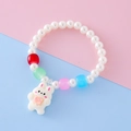 Colorful beaded girls bracelet with white faux pearls and a cute rabbit charm pendant - Rabbit Pendant (t24126) / White