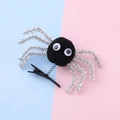 Halloween spider hair clip with bouncy spring and black pompom on pink and blue background - Silver