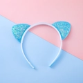 Cerchietto con orecchie da gatto glitterate azzurre con antiscivolo bianco per bimbi - Blu