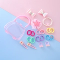 Pink bow hair clips and crown bag set with pearl bracelet and colorful hair ties - Pink Crown Set