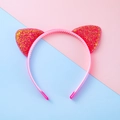 Cerchietto con orecchie di gatto a paillettes rosa e denti antiscivolo per bambina - Rosa Rosso