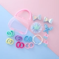 Pink crown tote bag set with glitter bows hair clips and colorful elastics for girls - Blue Crown Set