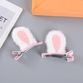 Pink and white plush rabbit ear hair clips for girls with comfortable ribbon-wrapped base - Pink Rabbit Ears