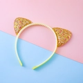 Cerchietto con orecchie da gatto a paillettes dorate con denti antiscivolo per bambini - Oro