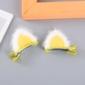 Cute plush cat ear hair clips in vibrant yellow and white for girls with duckbill grip - Yellow Cat Ear