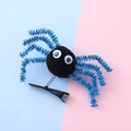 Halloween blue tinsel spider spring hair clip with googly eyes and black plush body - Blue
