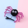 Halloween spooky black plush spider hair clip with purple shiny legs on spring clip - Rose Red