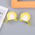 Cute pair of yellow and white plush cat ear hair clips with metal duckbill base for girls - Yellow Round Ear