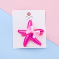 Pink starfish girl hair clip with glitter finish and mesh bow on display card - Rose Red Starfish