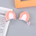 Pink and white plush cat ear hair clips for girls with silver alligator metal clips - Orange Round Ear