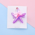 Iridescent purple starfish hair clip with pink silk bow and glitter shell for girls - Purple Starfish