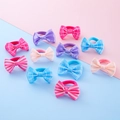 Macaron color bow hair ties set featuring stripes and dots on a split pastel background - Mixed Colors 2