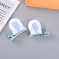 Cute plush cat ear hair clips in light blue and white for girls everyday hair styling - Blue Rabbit Ears