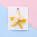 Kids starfish hair clip in bright yellow with shiny laser texture and pink bow - Yellow Starfish