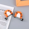 Cute plush tiger ear hair clips with orange and white fur and silver metal grips - Orange Tiger