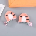Cute pink and orange plush cat ear hair clips with handmade crochet texture for girls - Orange Tiger