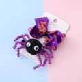 Fiocco per capelli viola per Halloween con testo e fermaglio ragno nero di peluche - Stile Fiocco Happy Halloween Viola (紫色1#)