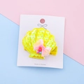Yellow sequin shell hair clip for girls with pink chiffon bow and colorful pearls - Yellow Shell