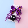 Barrette nœud violet d'Halloween avec sorcière et pince araignée noire sur carte - Style Nœud Sorcière et Pleine Lune Violet (Violet #2)