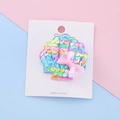 Sparkly ocean seashell hair clip with colorful sequins and pink mesh bow for girls - Iridescent Shell