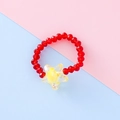 Anello elastico con perline rosse sfaccettate e ciondolo a forma di stella gialla - Stile Stella / Rosso scuro