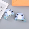 Set of two light blue plush animal ear hair clips for girls with cute spotted pattern - Blue Tiger