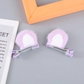 Cute purple and white plush cat ear hair clips with matching ribbon wrapped metal alligator clips - Purple Round Ear